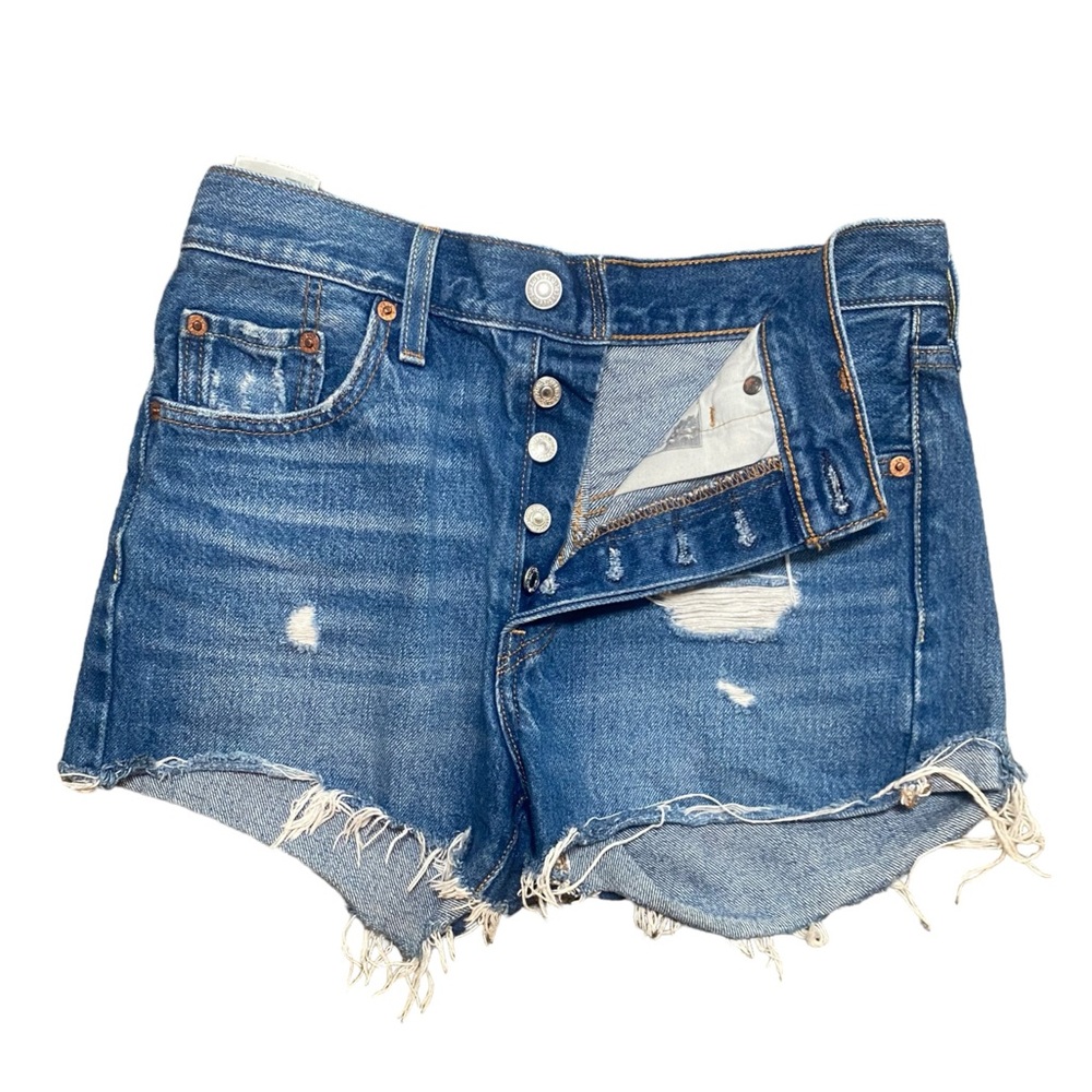 Levi’s premium denim distressed cutoff Jean shorts - Picture 2 of 4